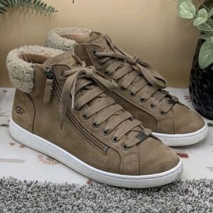 UGG Olive High Top Sneaker Women's Size 10 Casual Shoes Lined Winter Comfort